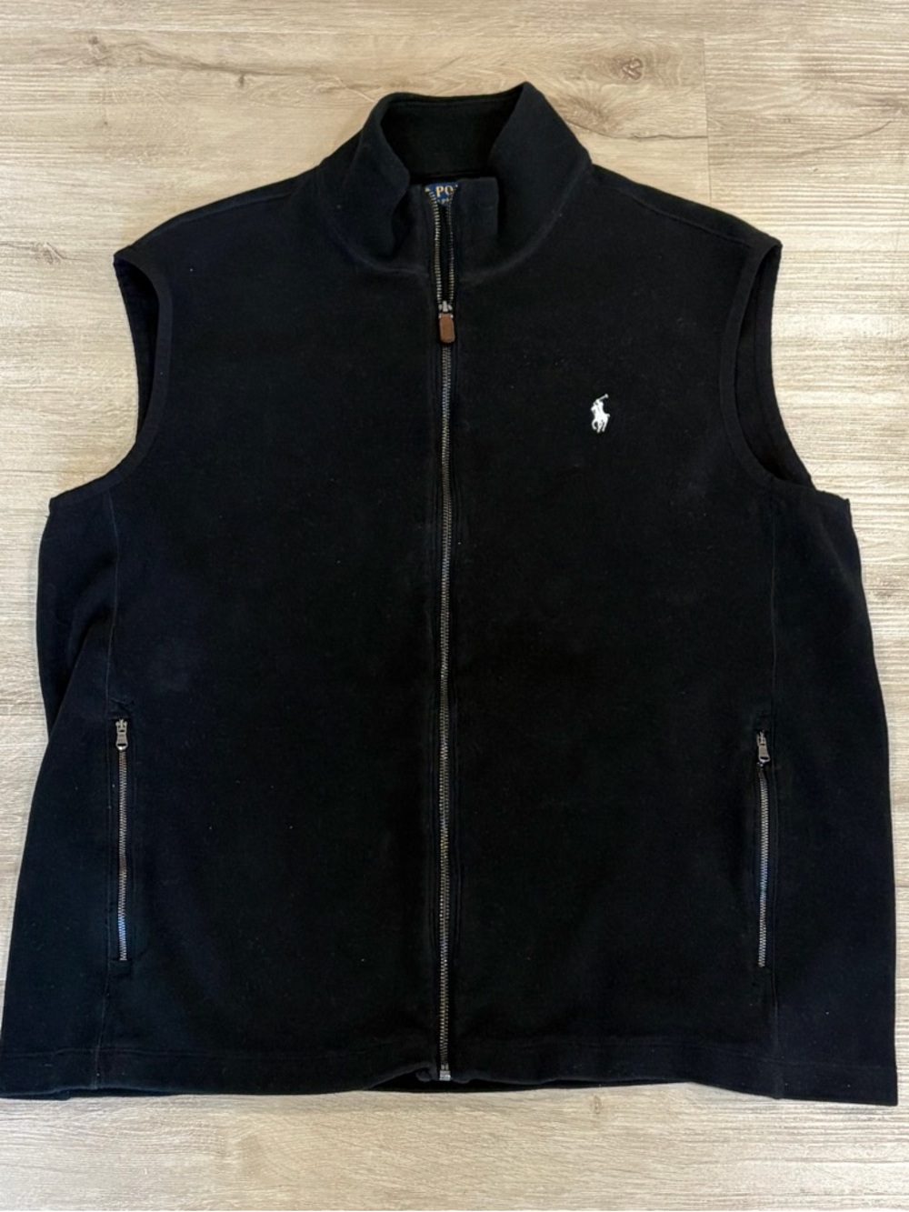 Polo Ralph Lauren Vest Mens Extra Large Black Mesh Knit Sweater Pockets Full Zip